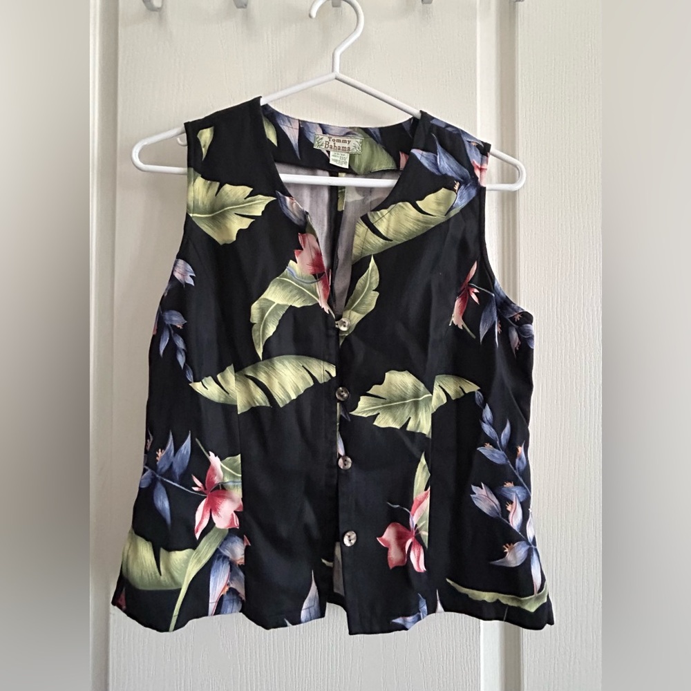 Vintage Tommy Bahama Silk Floral Sleeveless Blouse